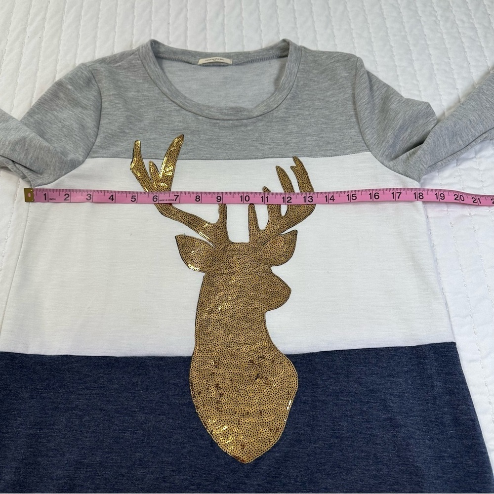 12 Pm By Mon Ami Christmas Sequin Reindeer Color Block Long Sleeve Size M - Picture 5 of 10